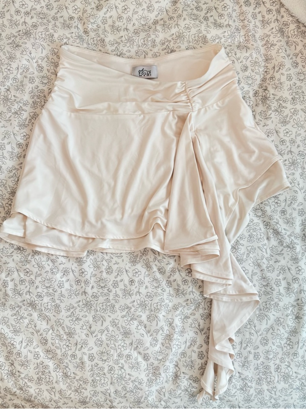 Oh Polly Cream Asymmetrical Ruffle Mini Skirt